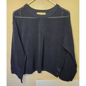 Michael Kors Open Weave Navy Cropped Long Sleeve Top Size Large Lagenlook